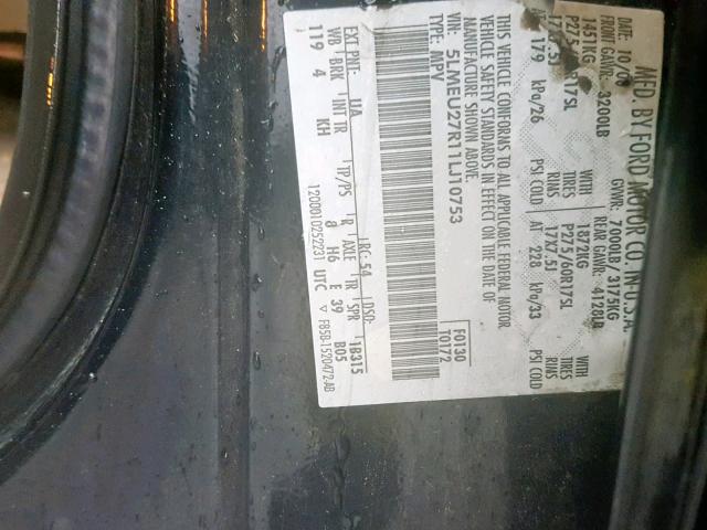 5LMEU27R11LJ10753 - 2001 LINCOLN NAVIGATOR Qara foto 10