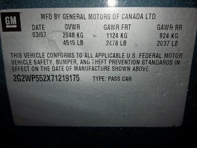 2G2WP552X71219175 - 2007 PONTIAC GRAND PRIX BLUE photo 10