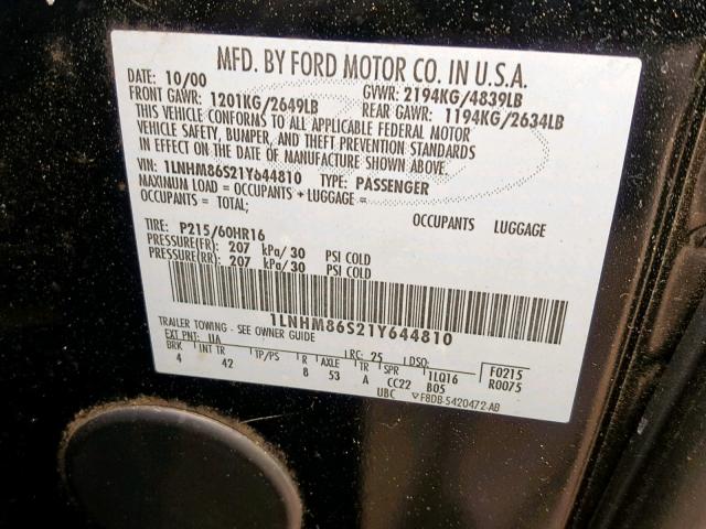 1LNHM86S21Y644810 - 2001 LINCOLN LS 黑色 照片 10