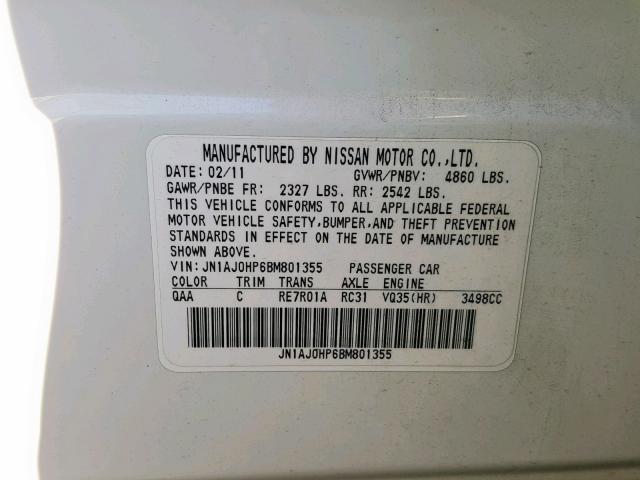 JN1AJ0HP6BM801355 - 2011 INFINITI EX35 BASE Ağ foto 10