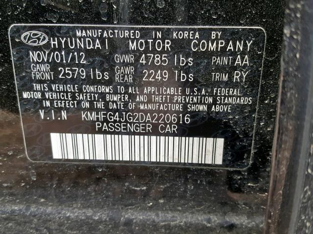 KMHFG4JG2DA220616 - 2013 HYUNDAI AZERA BLACK photo 10