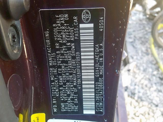 4T1BK1EB0FU170939 - 2015 TOYOTA AVALON XLE BURGUNDY photo 10