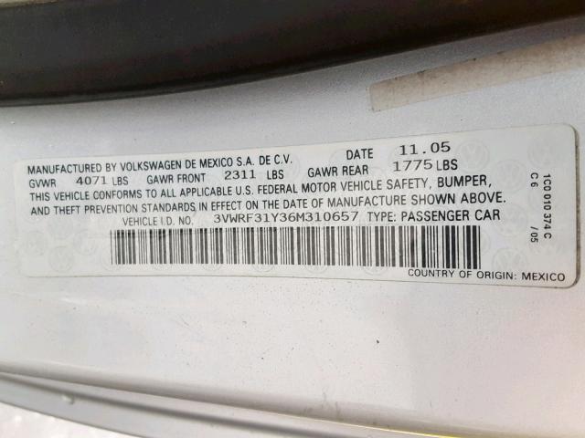 3VWRF31Y36M310657 - 2006 VOLKSWAGEN NEW BEETLE Silber Foto 10