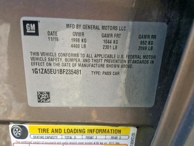 1G1ZA5EU1BF235481 - 2011 CHEVROLET MALIBU LS TAN photo 10