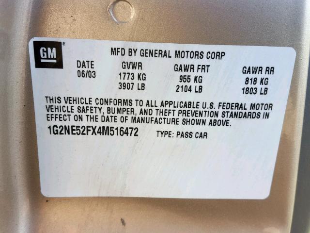 1G2NE52FX4M516472 - 2004 PONTIAC GRAND AM S BEIGE photo 10