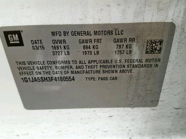 1G1JA5SH3F4180554 - 2015 CHEVROLET SONIC LS 白色 照片 10