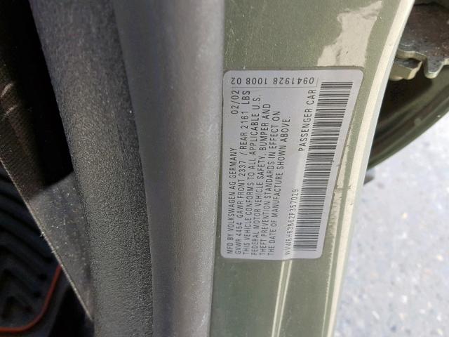 WVWRH63B62P357029 - 2002 VOLKSWAGEN PASSAT GLX მწვანე ფოტო 10