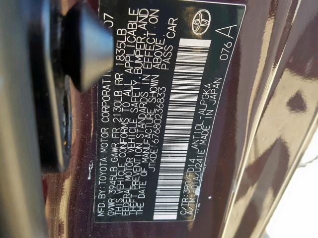 JTKDE167680236833 - 2008 TOYOTA SCION TC 勃艮第红 照片 10