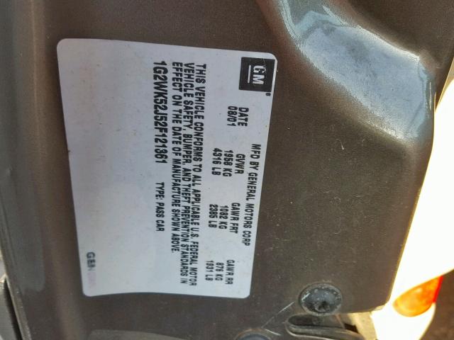 1G2WK52J52F121361 - 2002 PONTIAC GRAND PRIX 灰色 照片 10