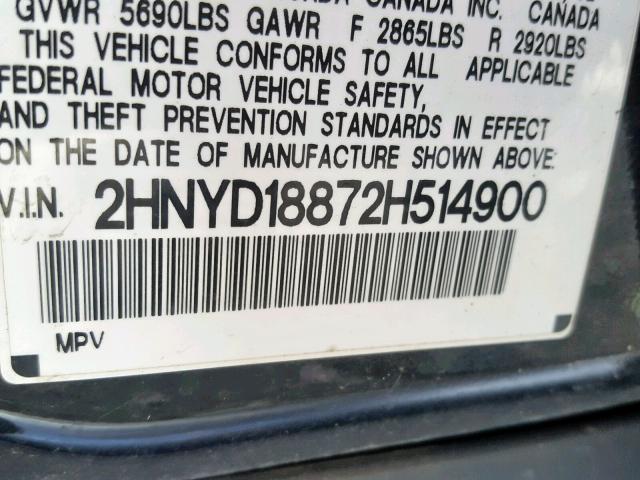 2HNYD18872H514900 - 2002 ACURA MDX TOURIN BLACK photo 10