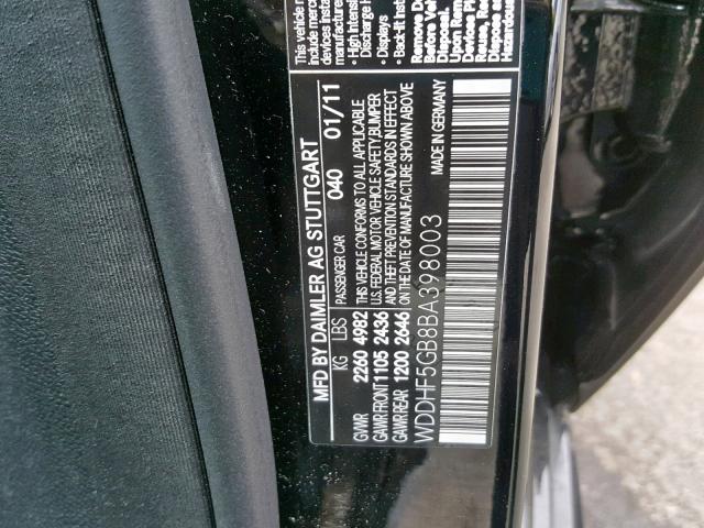 WDDHF5GB8BA398003 - 2011 MERCEDES-BENZ E 350 BLACK photo 10