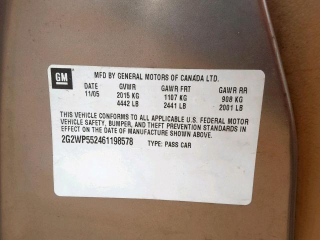 2G2WP552461198578 - 2006 PONTIAC GRAND PRIX BROWN photo 10
