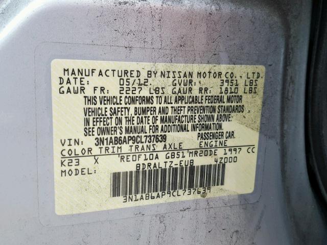 3N1AB6AP9CL737639 - 2012 NISSAN SENTRA 2.0 SILVER photo 10