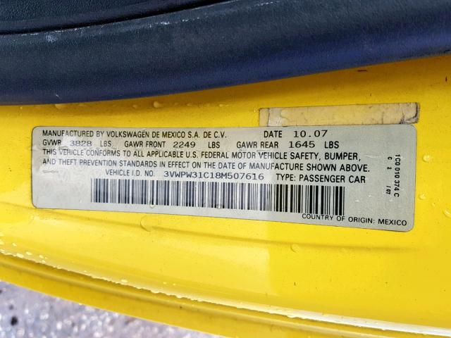 3VWPW31C18M507616 - 2008 VOLKSWAGEN NEW BEETLE Sarı foto 10