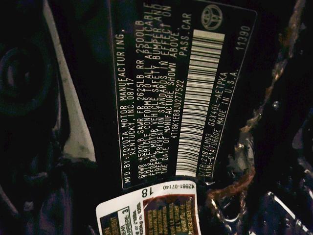 4T1BK1EB8JU277522 - 2018 TOYOTA AVALON XLE BLUE photo 10