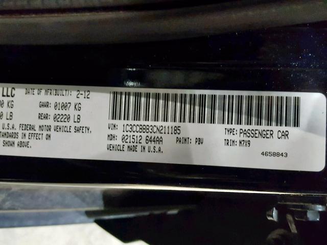 1C3CCBBB3CN211185 - 2012 CHRYSLER 200 TOURIN BLUE photo 10