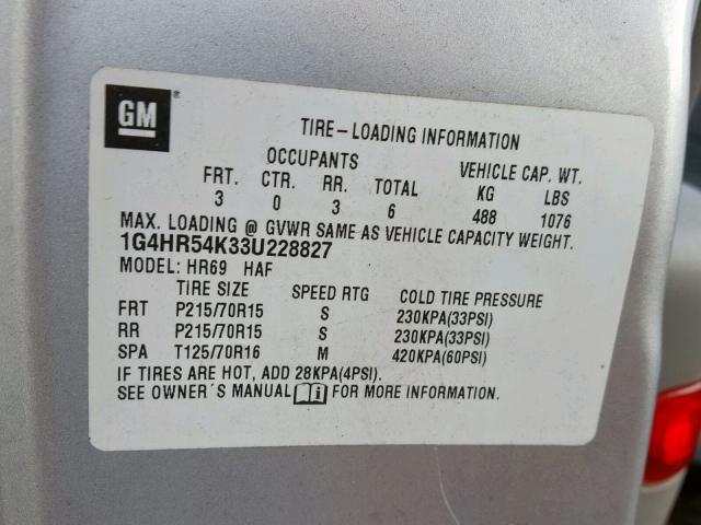 1G4HR54K33U228827 - 2003 BUICK LESABRE LI SILVER photo 10