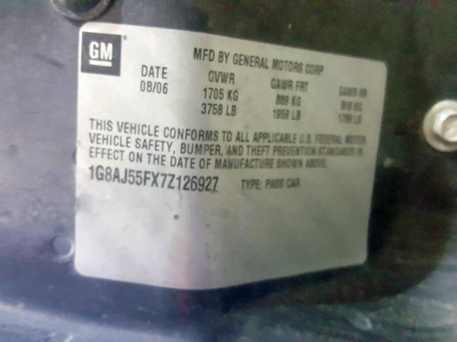 1G8AJ55FX7Z126927 - 2007 SATURN ION LEVEL SILVER photo 10