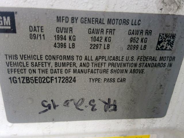 1G1ZB5E02CF172824 - 2012 CHEVROLET MALIBU LS WHITE photo 10