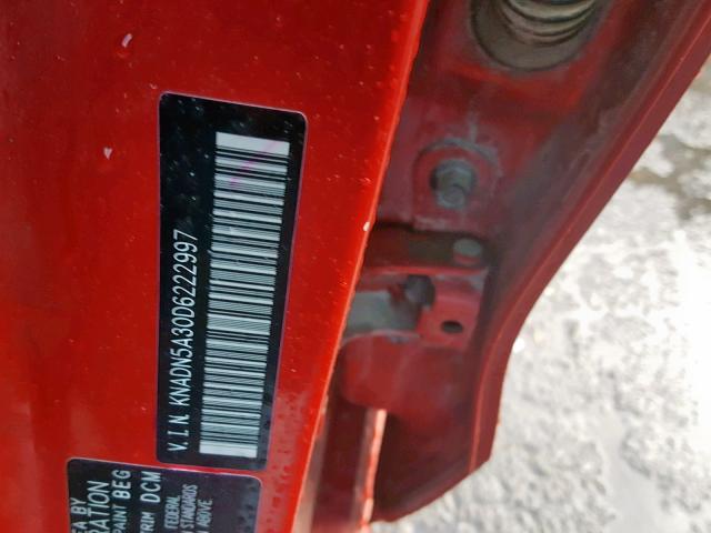 KNADN5A30D6222997 - 2013 KIA RIO EX RED photo 10