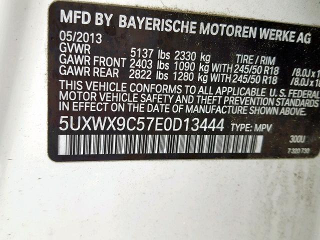 5UXWX9C57E0D13444 - 2014 BMW X3 XDRIVE2 WHITE photo 10