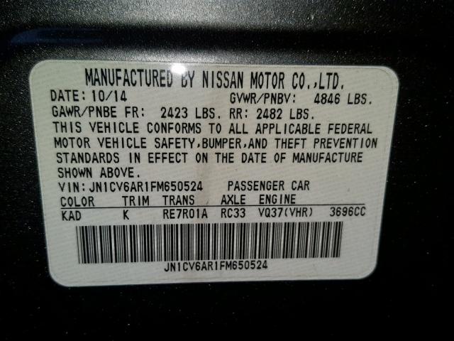 JN1CV6AR1FM650524 - 2015 INFINITI Q40 SILVER photo 10