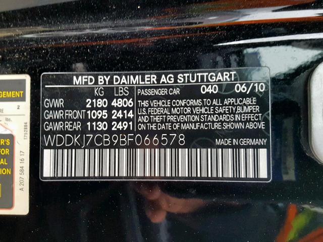 WDDKJ7CB9BF066578 - 2011 MERCEDES-BENZ E 550 BLACK photo 10