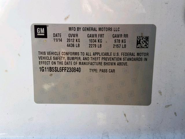 1G11B5SL6FF230840 - 2015 CHEVROLET MALIBU LS WHITE photo 10