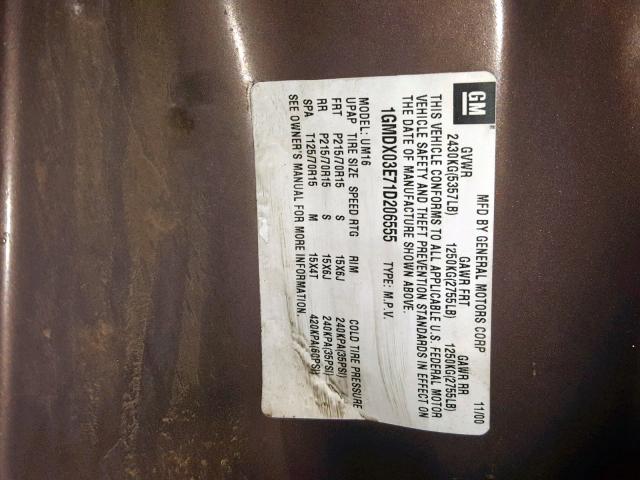 1GMDX03E71D206555 - 2001 PONTIAC MONTANA GRAY photo 10