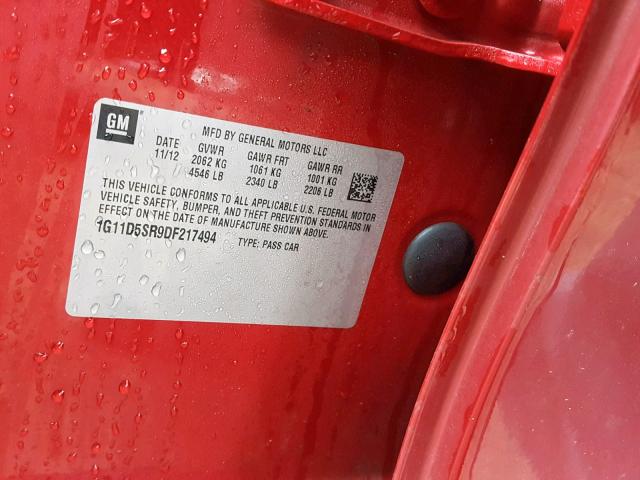 1G11D5SR9DF217494 - 2013 CHEVROLET MALIBU 1LT 红色 照片 10
