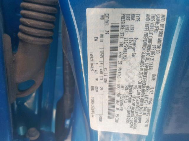 1FADP3K26DL186280 - 2013 FORD FOCUS SE BLUE photo 10