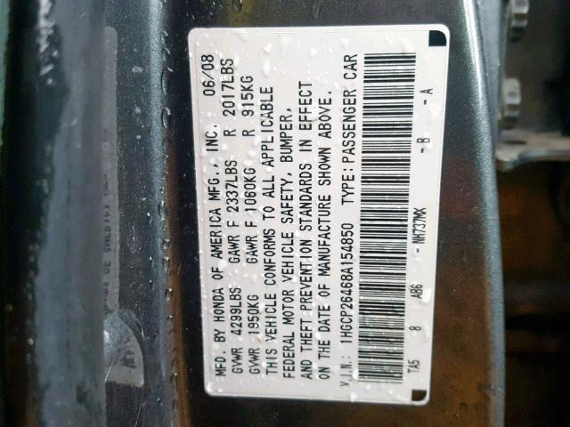 1HGCP26468A154850 - 2008 HONDA ACCORD LXP GRAY photo 10