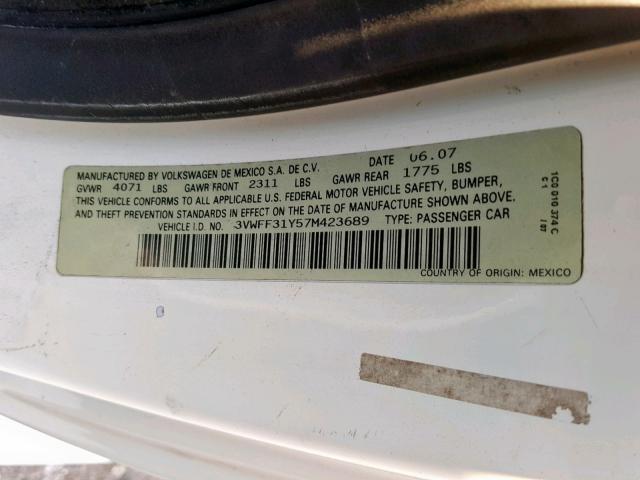 3VWFF31Y57M423689 - 2007 VOLKSWAGEN NEW BEETLE Ağ foto 10