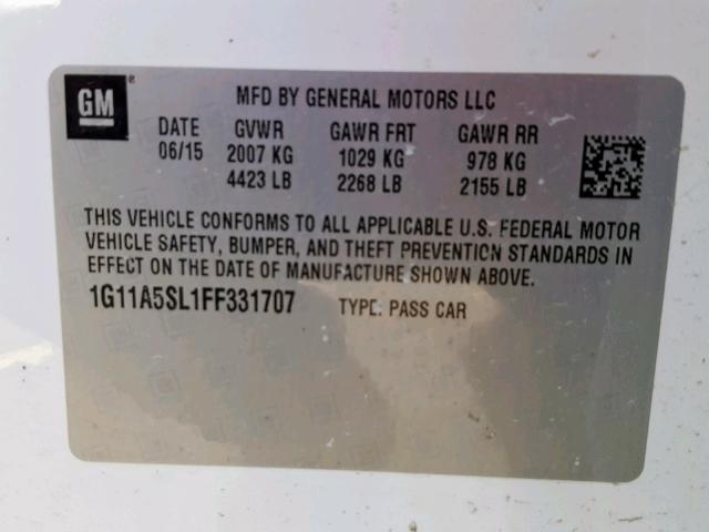 1G11A5SL1FF331707 - 2015 CHEVROLET MALIBU LS 白色 照片 10