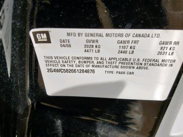 2G4WC582661284876 - 2006 BUICK LACROSSE C BLACK photo 10