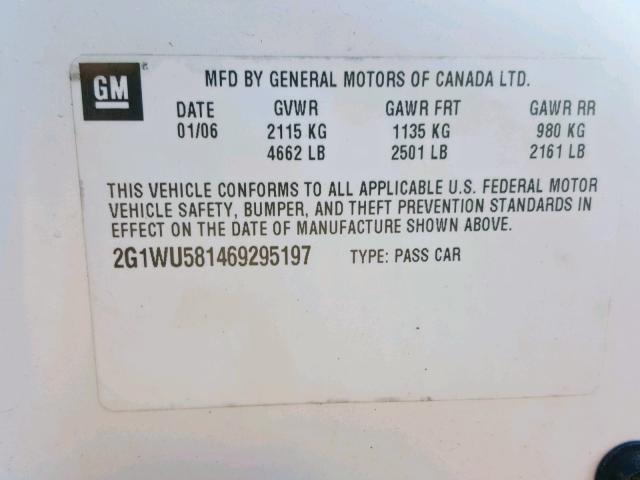 2G1WU581469295197 - 2006 CHEVROLET IMPALA LTZ WHITE photo 10