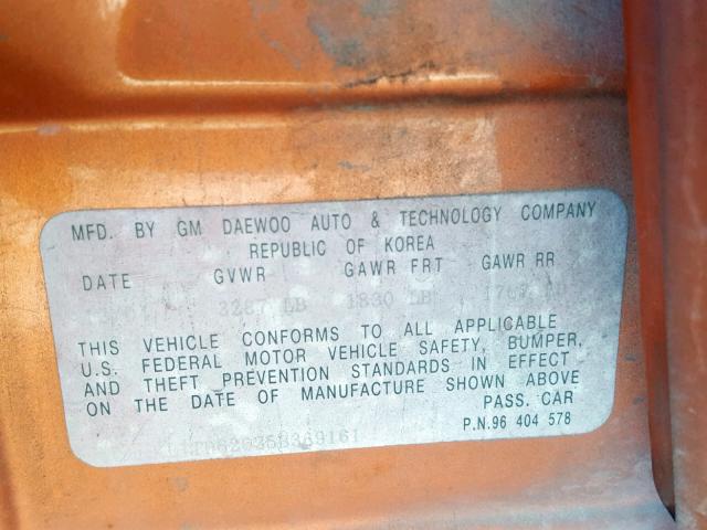 KL1TD62625B369161 - 2005 CHEVROLET AVEO BASE Қызғылт сары фото 10