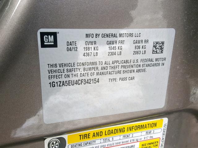 1G1ZA5EU4CF342154 - 2012 CHEVROLET MALIBU LS GRAY photo 10