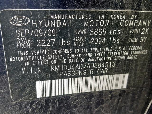 KMHDU4AD7AU884913 - 2010 HYUNDAI ELANTRA BL BLUE photo 10