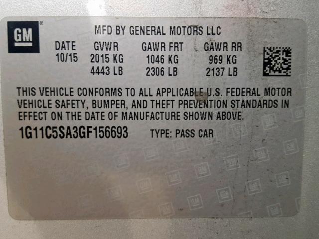 1G11C5SA3GF156693 - 2016 CHEVROLET MALIBU LIM 银色 照片 10