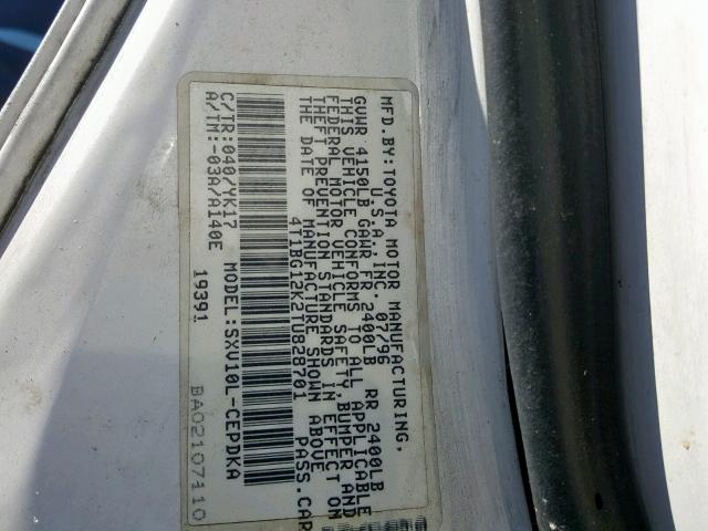 4T1BG12K2TU828701 - 1996 TOYOTA CAMRY DX WHITE photo 10