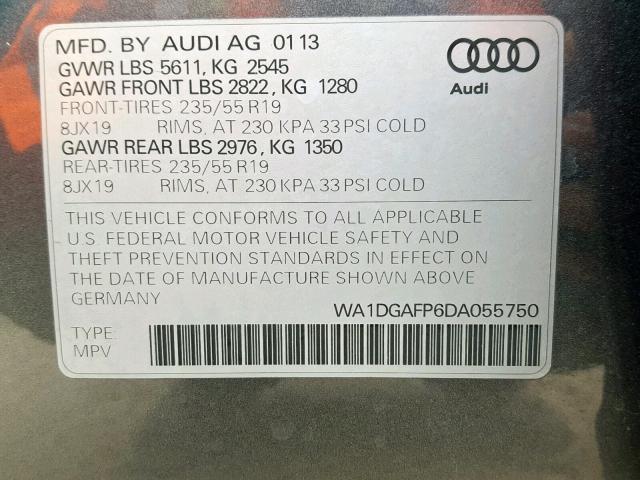 WA1DGAFP6DA055750 - 2013 AUDI Q5 PREMIUM GRAY photo 10