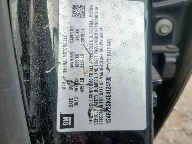 1G4PP5SK4E4124788 - 2014 BUICK VERANO BLACK photo 10