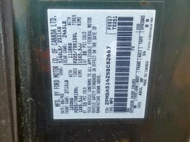 2FMDA5142SBC82667 - 1995 FORD WINDSTAR W GREEN photo 10