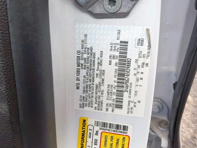 3FA6P0G74ER298882 - 2014 FORD FUSION S WHITE photo 10