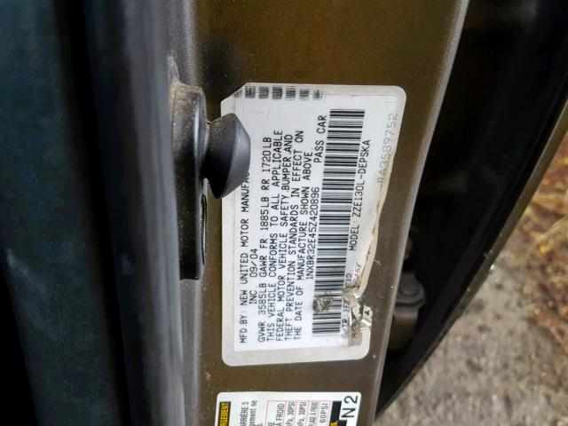 1NXBR32E45Z420896 - 2005 TOYOTA COROLLA S GRAY photo 10