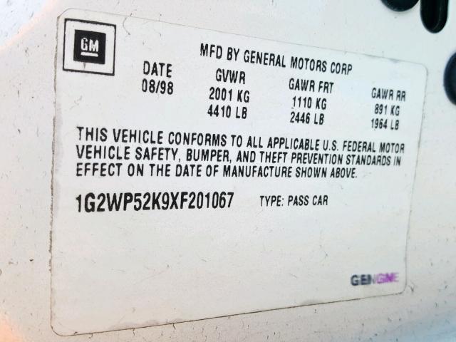 1G2WP52K9XF201067 - 1999 PONTIAC GRAND PRIX WHITE photo 10