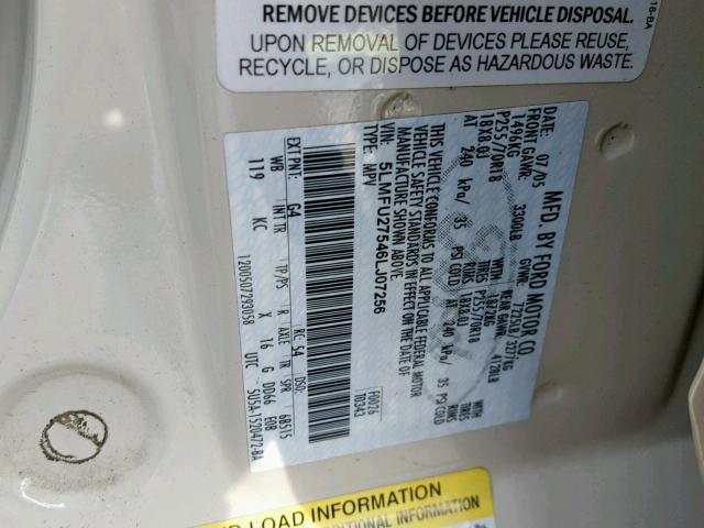 5LMFU27546LJ07256 - 2006 LINCOLN NAVIGATOR Ақ фото 10