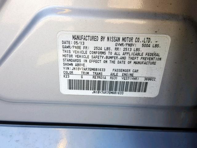 JN1BV7AR7EM681633 - 2014 INFINITI Q50 BASE SILVER photo 10