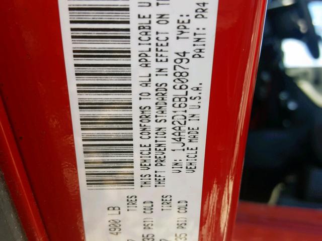 1J4AA2D16BL608794 - 2011 JEEP WRANGLER S წითელი ფოტო 10